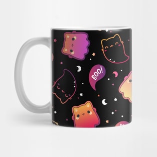 Kawaii neon ghost kittens Halloween pattern Mug